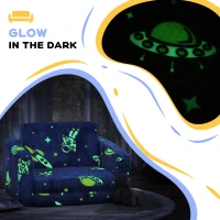 AIYAPLAY 2 in 1 Kids Kids Folding Bed Armchair with Glow in The Dark Cosmic Design, Washable Cushion and Cover, Blue(m-4)