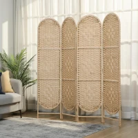 HOMCOM Biombo Separador de Ambientes 4 Paneles 160x170 cm con Parte Superior Arqueada Tejido a Mano Divisor Plegable Natural(m-9)