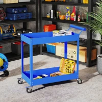 DURHAND Chariot d'atelier servante atelier à 2 niveaux, poignée latérale et roulettes verrouillables, 84,5x38x84cm, bleu(m-9)