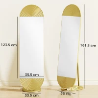 HOMCOM 50 x 161 cm Wavy Full Length Mirror, Free Standing Mirror with Metal Frame and Solid Base, Gold Tone(m-3)