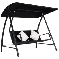 Outsunny 3-Sitzer Hollywoodschaukel Schaukel Polyrattan Metall mit Kissen belastbar bis 360kg Neu (Schwarz)(m-10)