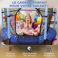 HOMCOM Trampoline Enfant Ø 1,63 × 1,9H m Filet de sécurité Porte zipée Couvre-Ressorts 6 poteaux rembourrés Inclus Bleu(m-9)