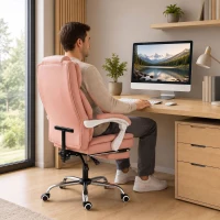 HOMCOM Scaun Birou Ergonomic, Fotoliu de Birou Înclinabil din Piele Sintetică Potrivită pentru Animale, Înălțime Reglabilă, Roz(m-6)