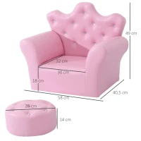 HOMCOM Sofá para Niños con Reposapiés Sillón Infantil Decorativo con Respaldo Alto en Forma de Corona y Reposabrazos Acolchado 58x40,5x49 cm Rosa(m-3)
