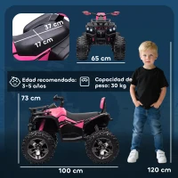 HOMCOM Quad Eléctrico para Niños 12 V para Niños de 3 a 5 Años con 2 Motores Suspensión 3-8 km/h Música Faros LED USB Rosa(m-3)