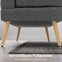 HOMCOM 2-zitsbank, getufte rugleuning, houten poten, dikke vulling, linnenlook, voor kleine ruimtes, grijs(m-7)