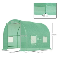 Outsunny 245 x 200cm Polytunnel Greenhouse - Green(m-3)