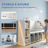 AIYAPLAY Estantería Infantil Juguetes con Rincón de Lectura Cojín 3 Cajones de Tela 3 Estantes 4 Cubículos 137x40x80 cm Blanco(m-7)
