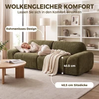 HOMCOM 3-Sitzer-Sofa, abgerundet und rahmenlos, mit großzügiger Sitzfläche, dick gepolstert, keine Montage, Dunkelgrün(m-6)