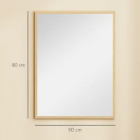 HOMCOM Oglindă de perete dreptunghiulară cu cârlige, din sticlă și MDF, 60x80 cm, finisaj lemn(m-3)