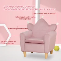 HOMCOM Fotoliu pentru Copii din Material cu Efect de Catifea Roz cu Spătar în Formă de Coroană, 50,2x41,9x57,8 cm(m-4)