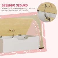 AIYAPLAY Baú de Brinquedos com Rodas com Tampa Abatível e Dobradiça de Segurança Desenho de Nuvem  59x30x53 cm Branco e Madeira(m-6)