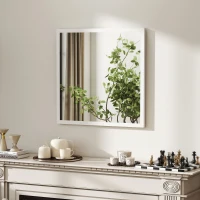 HOMCOM Oglindă de Perete Pătrată cu Cârlige, Oglindă din Sticlă și MDF, 50x50 cm, Albă(m-10)
