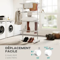 HOMCOM Étendoir à Linge 4 Niveaux, Sechoir a Linge avec 6 Roulettes, Pliable, Cadre en Acier Inoxydable et Ailes Latérales, pour Intérieur Extérieur, 142 x 55 x 172 cm, Blanc(m-7)