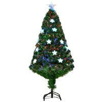 HOMCOM 4FT Prelit Artificial Christmas Tree Fibre Optic Star LED Light Holiday Home Xmas Decoration with LED Light for Indoor Party, Green(m-10)
