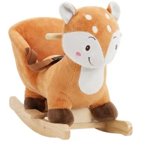 AIYAPLAY Cheval à bascule cerf en peluche avec sons d'animaux, ceinture de sécurité et butées anti-basculement, marron(m-1)