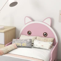 ZONEKIZ Bed for Kids Cat Design Toddler Bed Frame Bedroom Furniture with Guardrails, for 3-6 Years, 143L x 74W x 72Hcm - Pink(m-8)