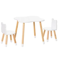 HOMCOM 3-teiliges Kindertisch-Set bogenförmige Kindersitzgruppe Tisch mit 2 Stühlen MDF Tischbeine aus Kiefernholz Weiß+Naturholz 56 x 56 x 50 cm(m-1)