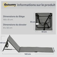 Outsunny Lot de 2 tapis de plage rembourré dossier inclinable multi-positions acier polyester gris(m-3)