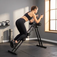 SPORTNOW Aparato de Abdominales Plegable con Pantalla LCD, Doble Riel, Espuma PVC, Marco de Acero, 92x41x83cm, Negro(m-10)