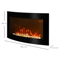 HOMCOM Led Wall Mounted Fireplace Curved Glass Electric Fire Place Fire Place 7 Colour Side Lights Slimline, 1000/2000W, 89.2cm x 48cm(m-3)