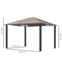Outsunny Cenador para Jardín 3x3,6 m con Marco de Alumnio Pabellón para Exterior con Techo de Policarbonato Anti-UV Gazebo para Fiestas Eventos Beige(m-3)