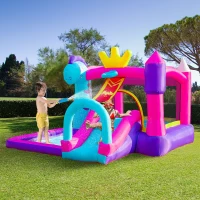Outsunny Castello Gonfiabile per Bambini 3-8 Anni con Scivolo, Piscina e Trampolino, 3x2.7x2m(m-2)