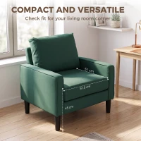 HOMCOM Accent Chair, Removable Pillow Linen Armchair with Comfy Spring Cushion for Living Room, Bedroom, Study, Dark Green(m-7)