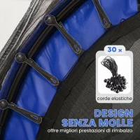 HOMCOM Trampolino Elastico per Bambini Ø1.6x1.9 m con Rete di Sicurezza e Pali Imbottiti, Età 3-10 Anni, Blu(m-4)