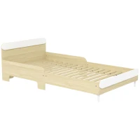 AIYAPLAY Pat pentru Copii 3-10 Ani, Jos, cu Laterale Înălțate, din Lemn, 194,8x103x60,5 cm, Alb și Culoare Lemn(m-1)