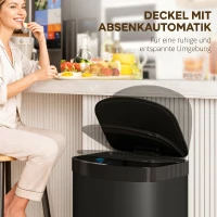 HOMCOM Sensor Mülleimer 55L Abfalleimer mit Soft-Close-Deckel aus Edelstahl, für Küche Fitnessstudio Büro, Schwarz(m-7)