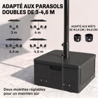 Outsunny Pied de parasol base de lestage parasol table d'appoint jardinière avec drainage roulettes et poignées PE et métal noir(m-5)