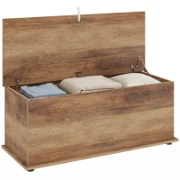 HOMCOM Coffre de rangement, banc de rangement avec couvercle rabattable et charnières de sécurité, 100 x 40 x 40 cm, marron(m-16)