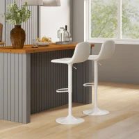 HOMCOM Set 2 Scaune de Bar cu Spătar și Suport pentru Picioare, Înălțime Reglabilă, Piele Ecologică PU, Alb(m-9)