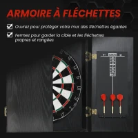 SPORTNOW Cible de Fléchettes en Sisal avec Cabinet, 6 Fléchettes Pointe Acier et 2 Tableaux de Score, 100x55x9cm, Noir(m-5)