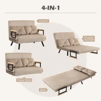 HOMCOM Sleeper chair, guest bed, wooden armrests, metal frame, up to 120 kg, 102x73x81cm, Light brown(m-4)