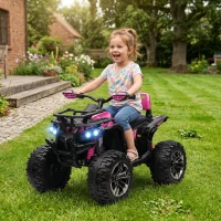 HOMCOM Quad Elétrico Infantil 12V com 2 Motores, 3-8 km/h, Música, Faróis LED e USB, Rosa(m-8)