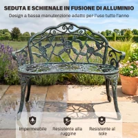 Outsunny Panca da Giardino 2 Posti in Ghisa e Alluminio, Stile Rétro con Decorazioni Floreali, Resiste alle Intemperie(m-5)