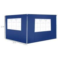 Outsunny 2 Paredes Laterales para Carpas de 3 x 3 m/3 x 6 m, 300x200 cm, Paredes Laterales de Repuesto para Cenador de Tela Oxford con Ventana, para Jardín, Exteriores, Fiestas, Azul(m-3)