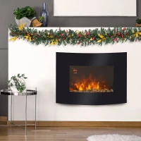 HOMCOM Led Wall Mounted Fireplace Curved Glass Electric Fire Place Fire Place 7 Colour Side Lights Slimline, 900/1800W, 65cm x 52cm(m-2)