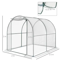 Outsunny Walk-in Polytunnel Greenhouse with Roll-up Door Transparent Tunnel Greenhouse with Steel Frame and PVC Cover, 2.5 x 2m(m-3)