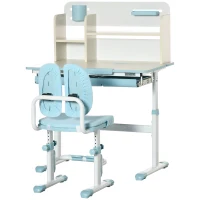 HOMCOM Banco Scuola con Sedia per Bambini 3-12 Anni, Altezza Regolabile e Piano Inclinabile, Azzurro(m-11)