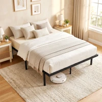 HOMCOM 4ft6 Double Bed Frame with Underbed Storage, Metal Platform Bed Frame with Steel Slat Support, No Box Spring Needed(m-2)