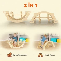 AIYAPLAY Arc Montessori din Lemn pentru Copii 2-4 Ani Convertibil în Leagăn 110x52x45 cm, Culoare Lemn(m-4)