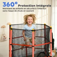 HOMCOM Trampoline Enfant Ø 1,63 × 1,9H m Filet de sécurité Porte zipée Couvre-Ressorts 6 poteaux rembourrés Inclus Rouge(m-6)