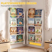 AIYAPLAY Bücherregal Kinder, Kinderregal mit 4 Regal, Wandregal mit Kippschutz Montessori 60 x 10 x 98 cm, Weiß(m-4)