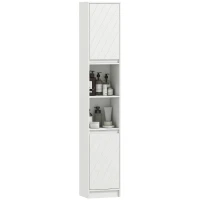 HOMCOM Dulap de baie tip coloană, compact, din lemn, cu 2 dulapuri și rafturi, 30x24x170 cm, alb(m-7)