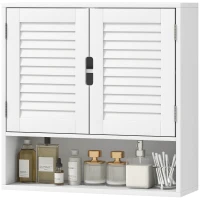 HOMCOM Armario mural de baño con puerta de lamas, estante ajustable y compartimento abierto, 60x20x60cm, blanco(m-7)