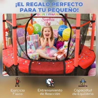 HOMCOM Trampolín para Niños de +3 Años Ø163 cm con Red de Seguridad y Marco de Acero Carga 50 kg para Interior y Exterior Rojo(m-9)