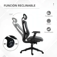 Vinsetto Silla de Escritorio de Malla con Reposacabezas Ajustable Soporte Lumbar y Reposabrazos 3D 70x66x128 cm Gris(m-5)